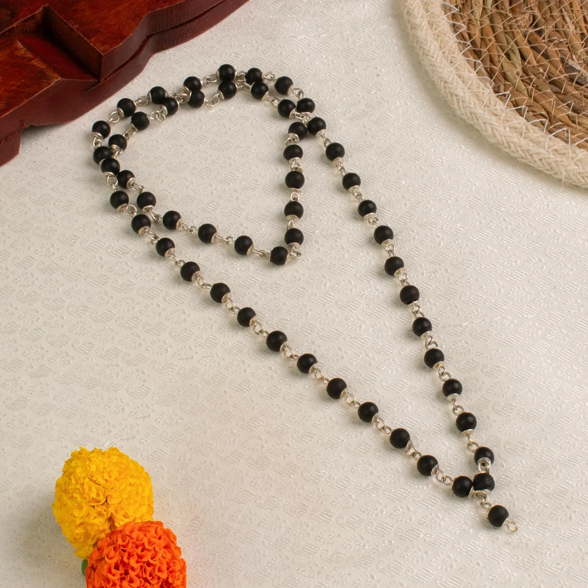 Astrotalk Silver Capped Karungali Malai 6 mm (54+1 Beads)