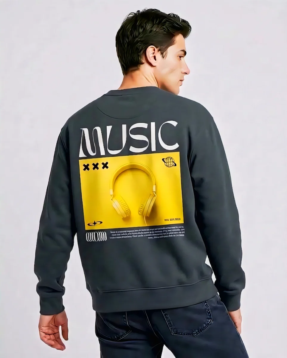 Navy Blue Music Sweatshirt | 300 GSM Cotton Fleece