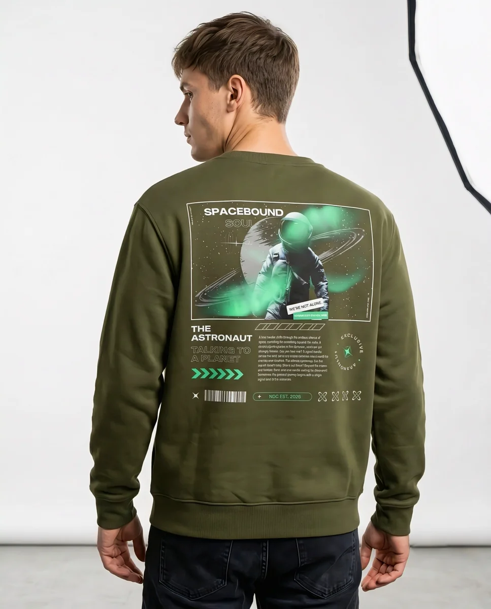 Spacebound Soul Astronaut Sweatshirt | 300 GSM Olive Fleece