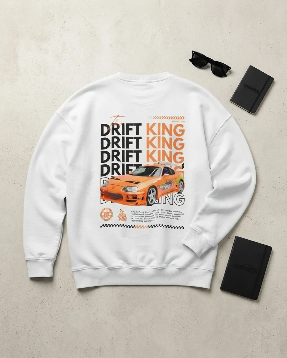 The Drift King Sweatshirt — White | 300 GSM fleece