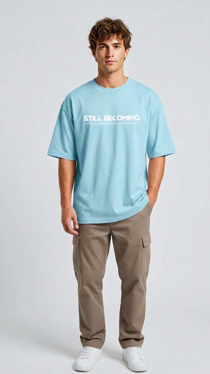 Becoming Who I Was Meant to Be Sky Blue Oversized T-Shirt