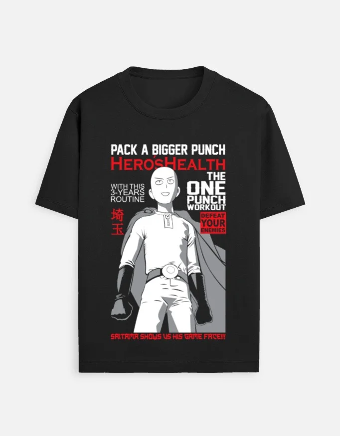 One Punch Man Printed T-Shirt – Front & Back Anime Graphic | 180 GSM Cotton | Unisex