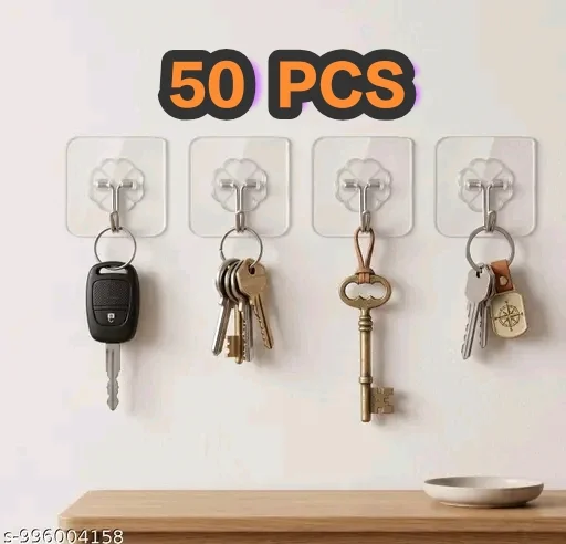 50 PCS Clear Flower Wall Hooks Set – Self-Adhesive No Drill Hooks