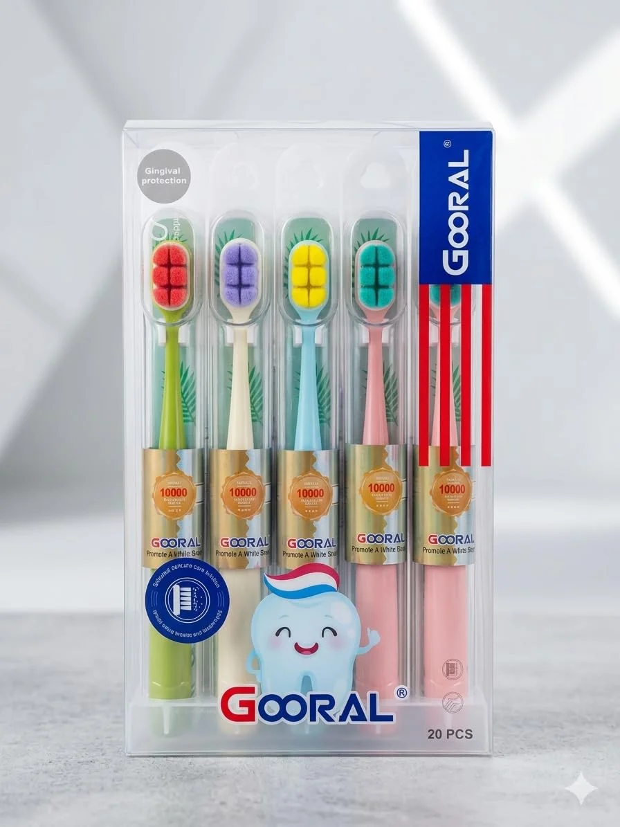 Gooral Soft Toothbrush with Gingival Protection, 10000 Bristles, Multicolour, Pack of 1