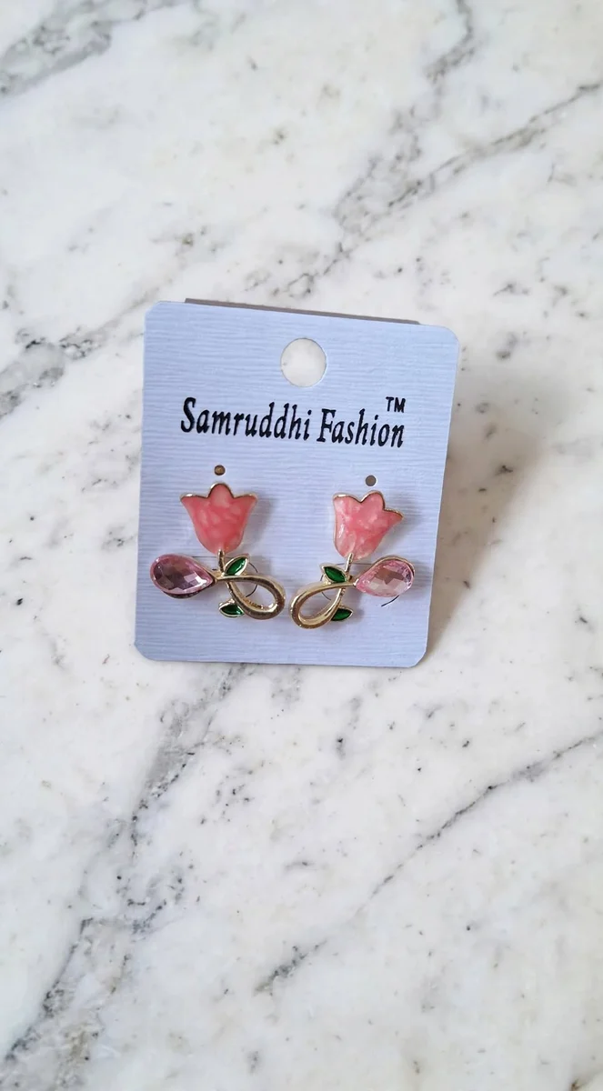 Pink Tulip Flower Stud Earrings 2