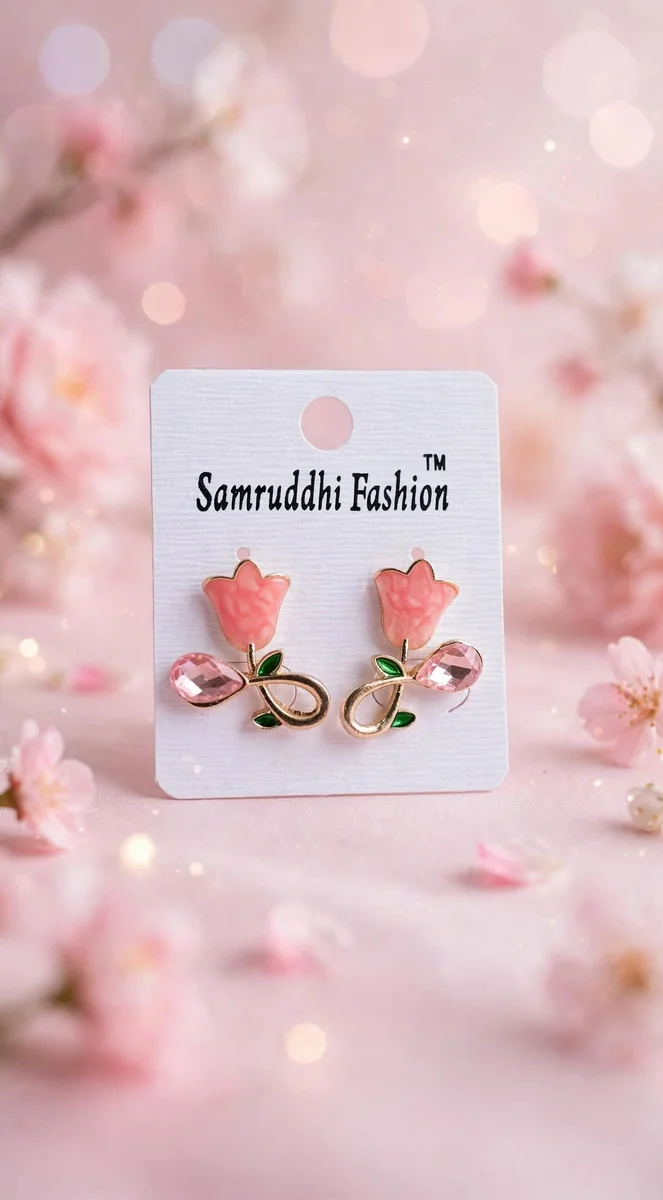 Pink Tulip Flower Stud Earrings