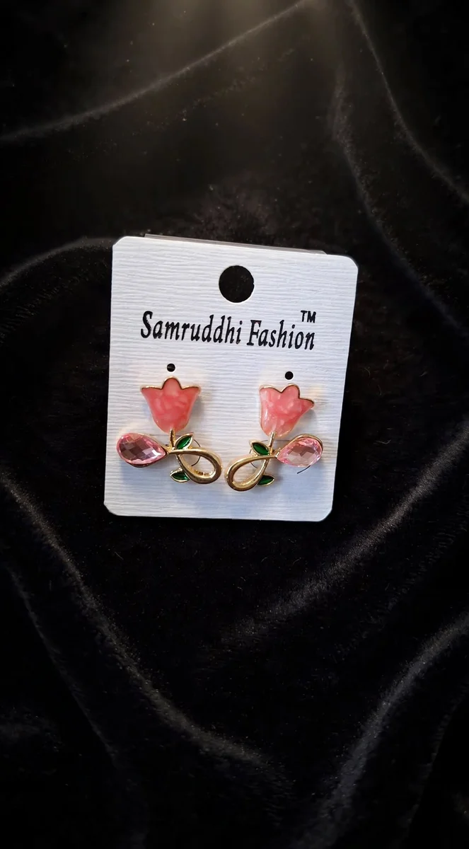 Pink Tulip Flower Stud Earrings 6