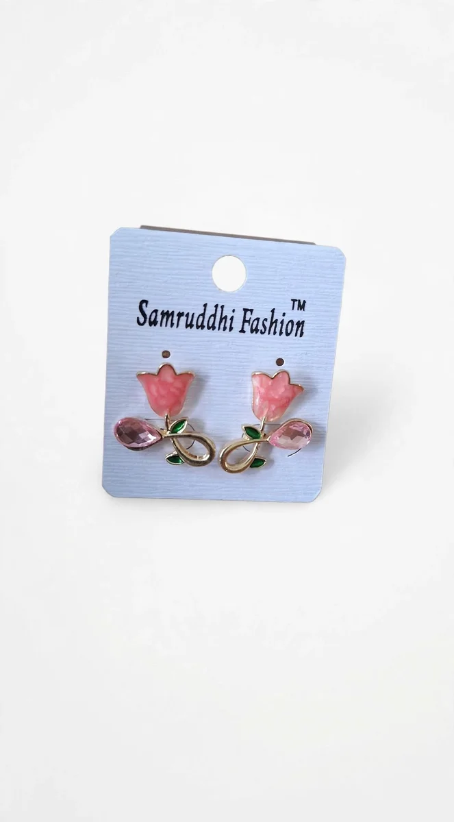 Pink Tulip Flower Stud Earrings 4