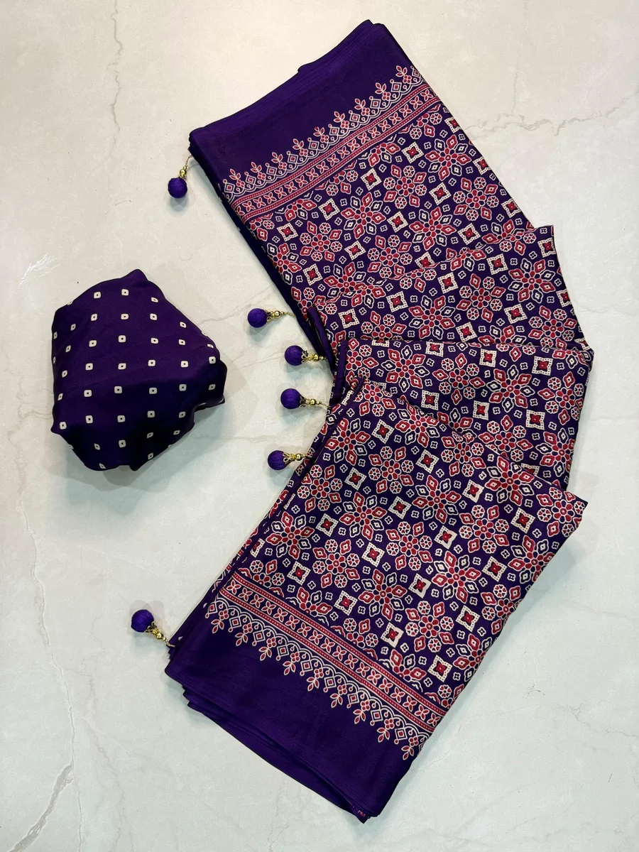 MK-AJRAKH Crepe Silk saree
