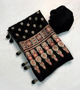 *MK-AJRAKH CREAP gajji Silk saree*