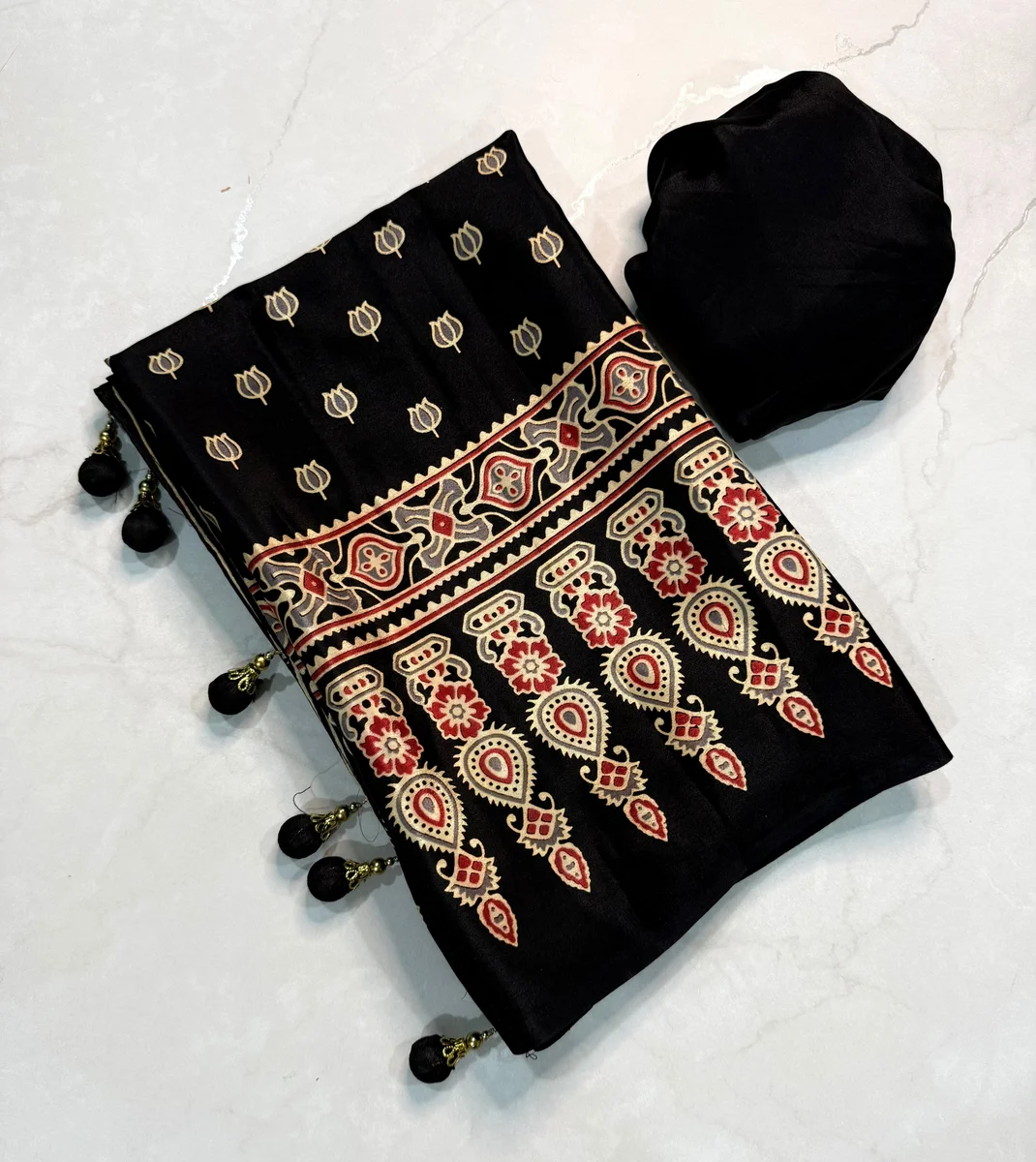 *MK-AJRAKH CREAP  gajji  Silk saree*