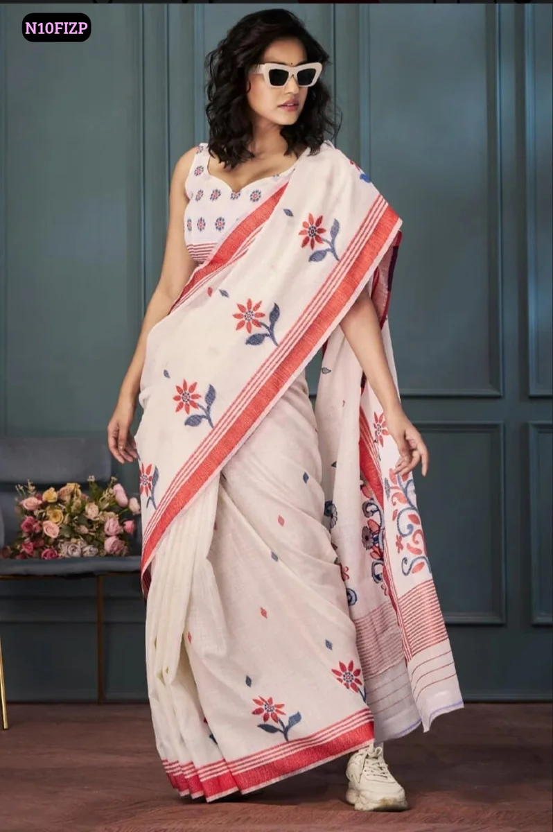 AG- Plain linen saree
