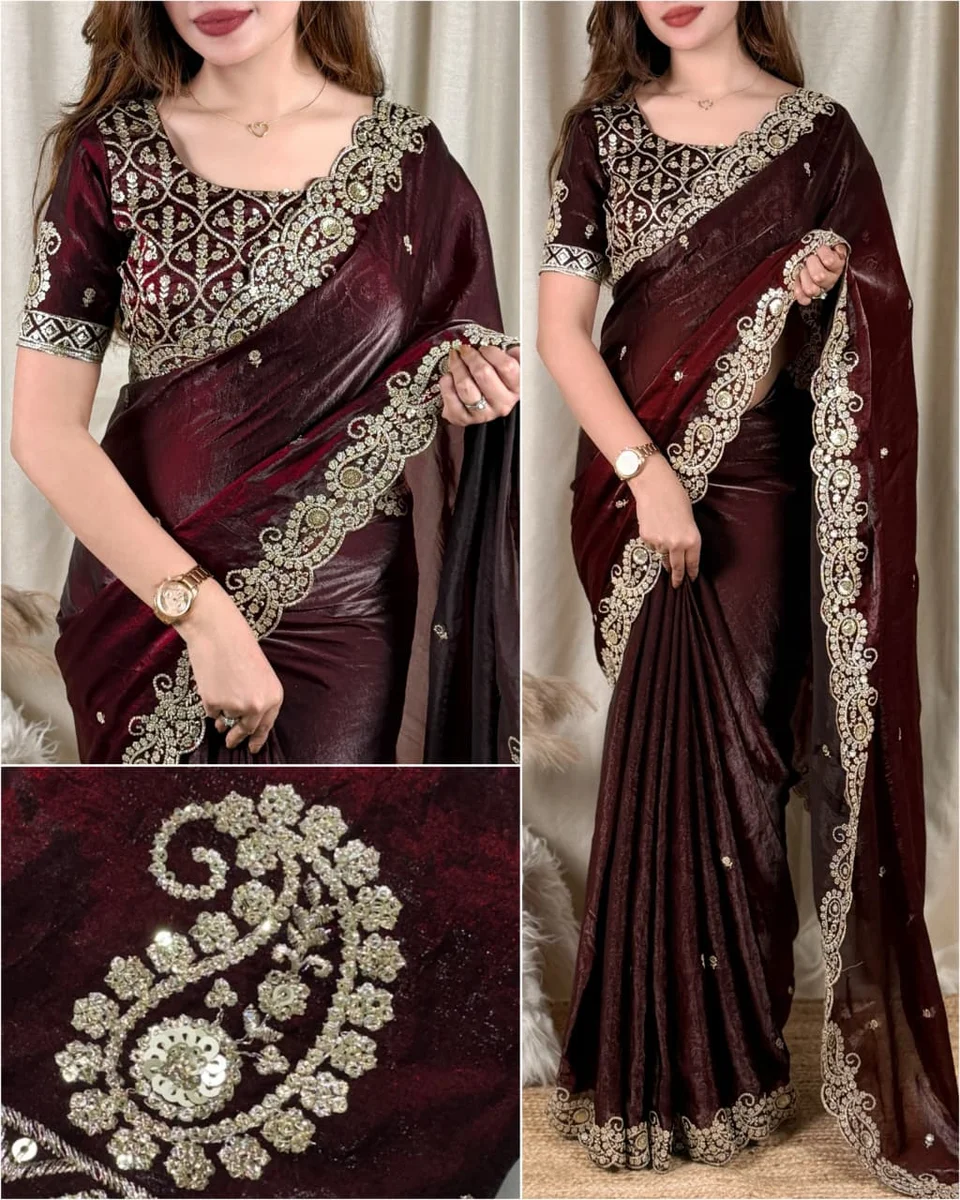 *DT-Saree-Dual tone fandy satin*