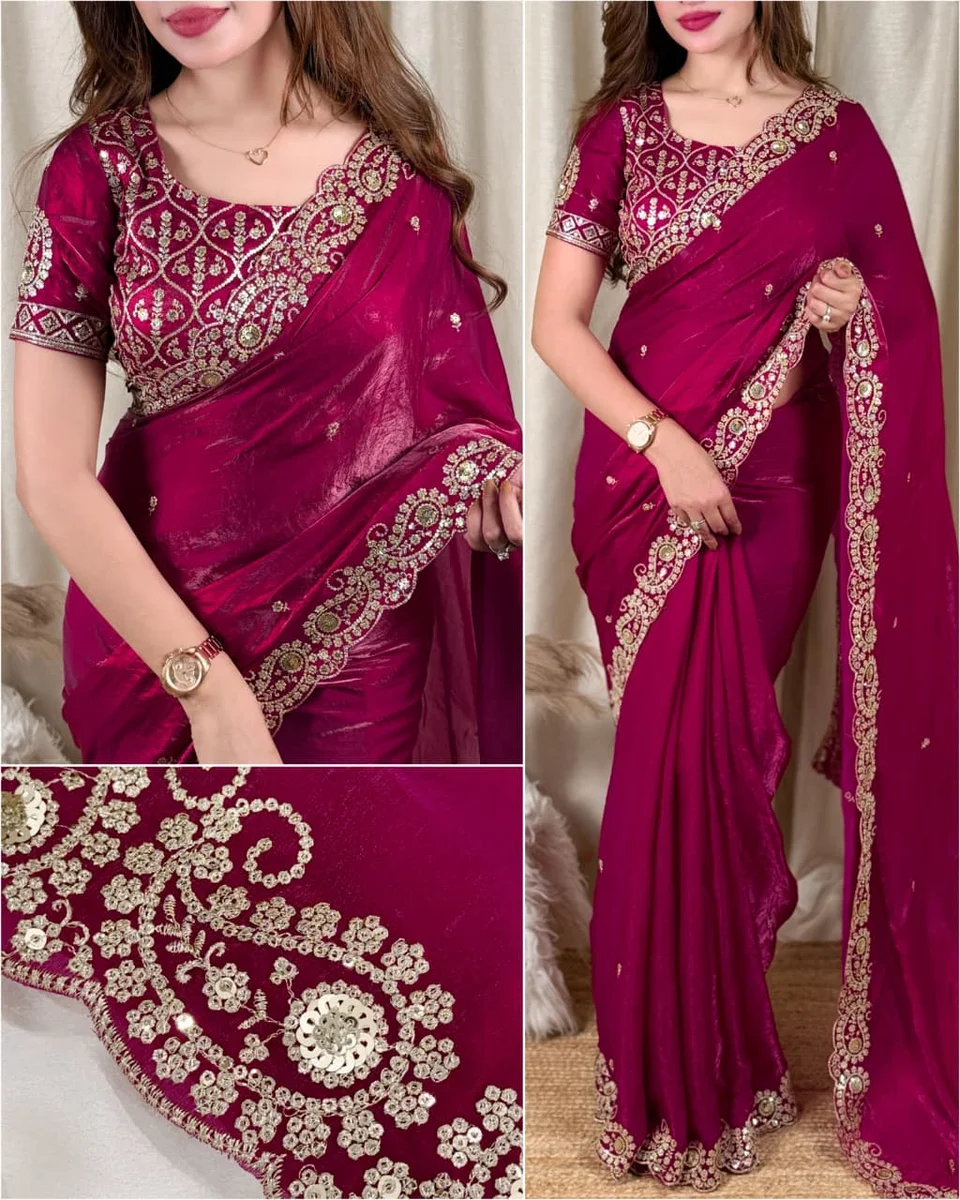 *DT-Saree-Dual tone fandy satin*