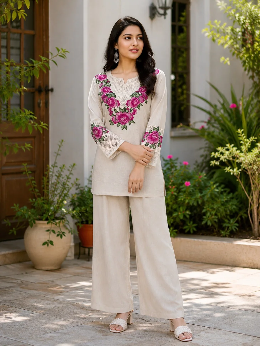 Gulnaar - Beige Linen Co-ord Set