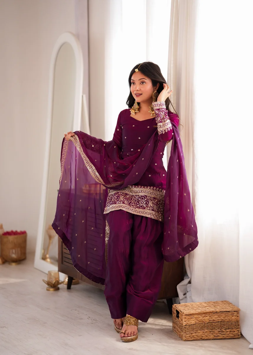 Rubaab — Wine Purple Satin Suit