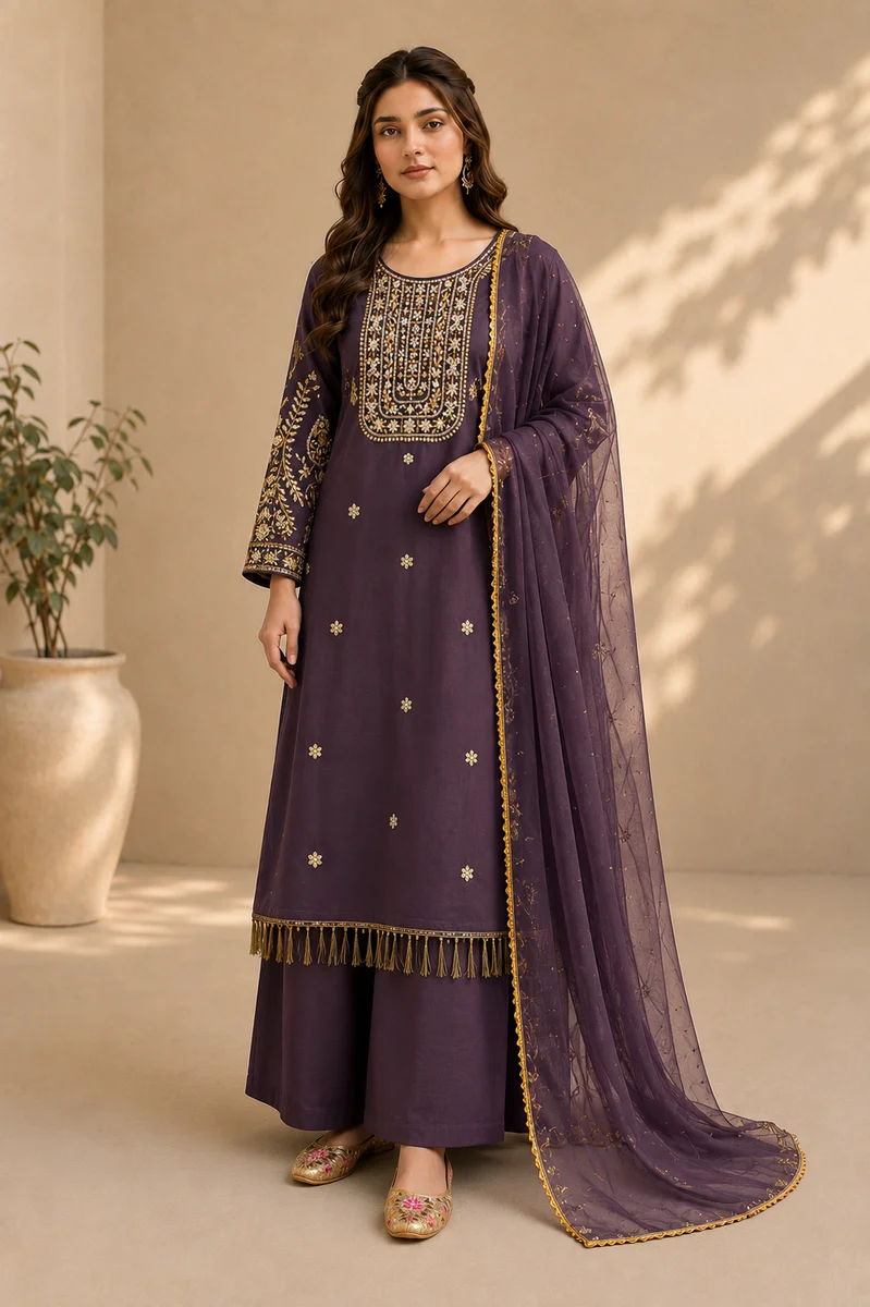 Meherbaan Aubergine Zari Suit