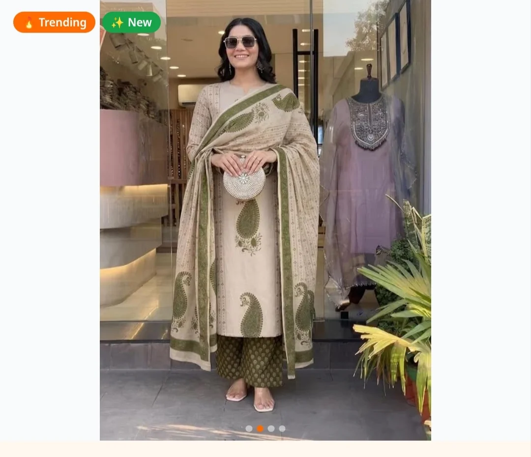 Pure Viscose Sudiksha Green Block Printed Ethnic Wear Straight Kurta Set with Palazzo Pants & Dupatt