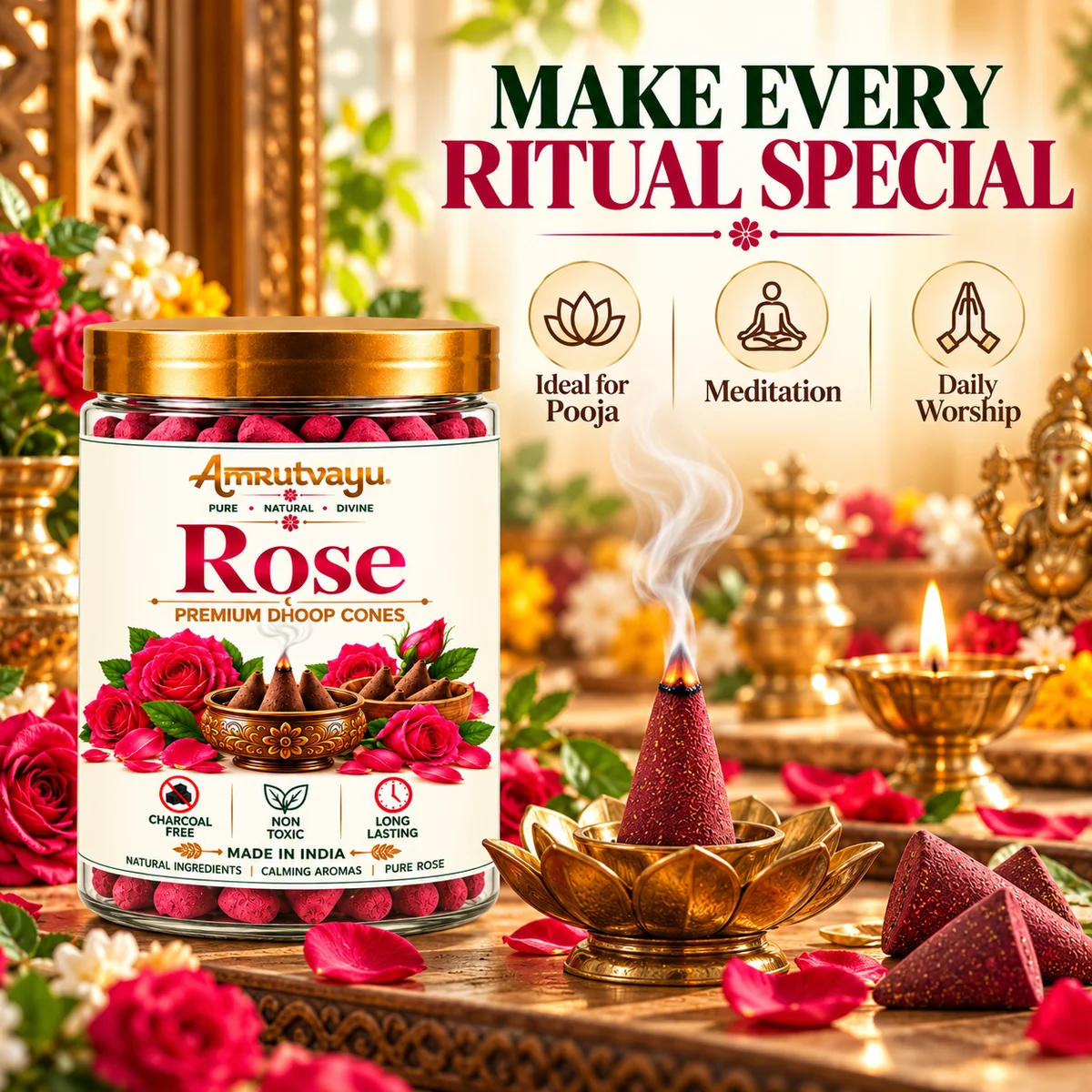 Rose Dhoop Cone 40 Incense Cone 4