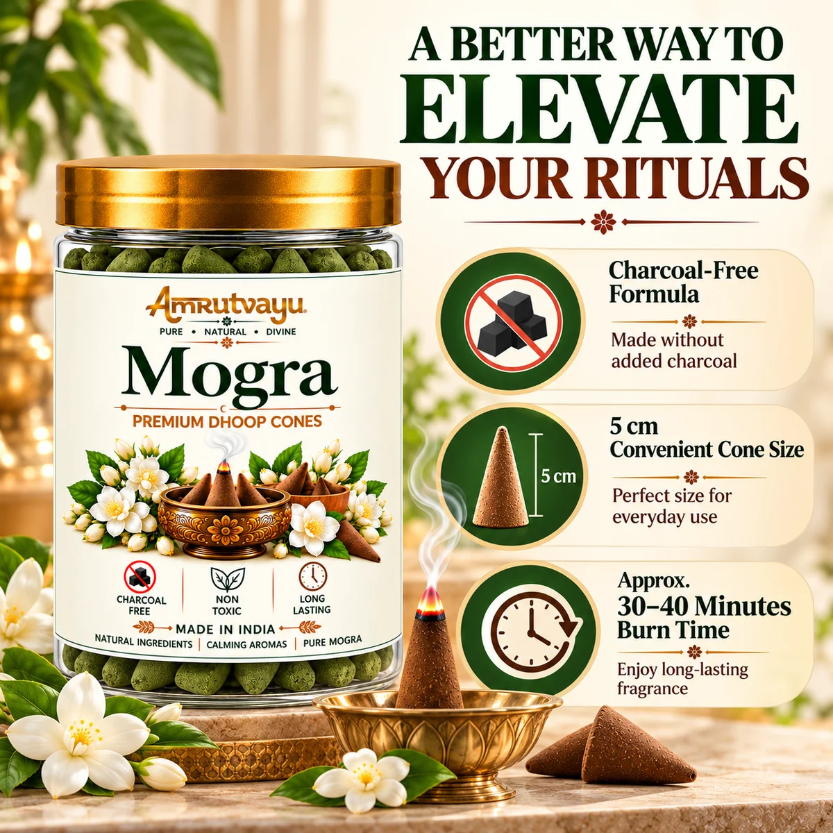 Mogra Dhoop Cone 30 incense Cone 5