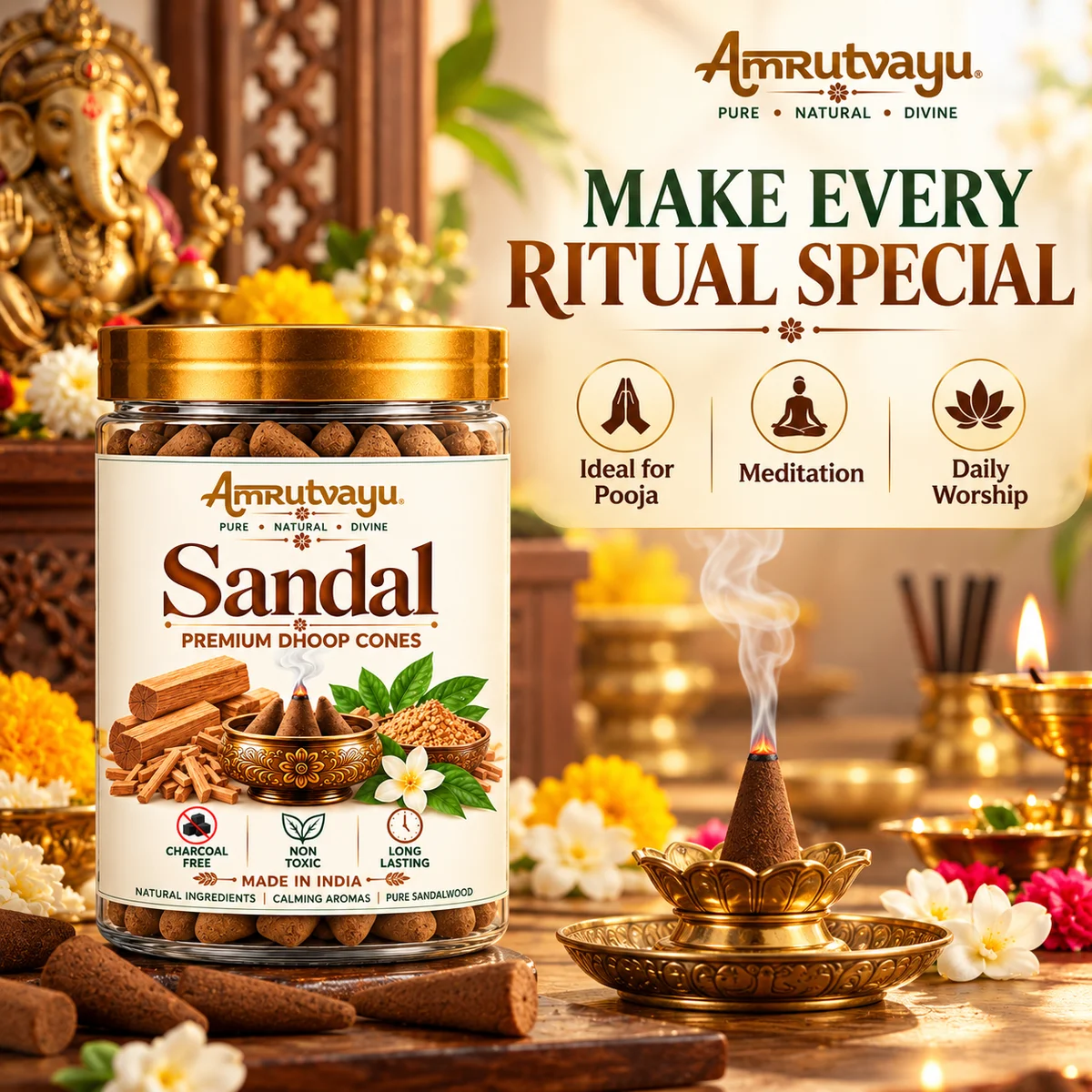 Sandal Dhoop Cone 40 Incense Cone 5