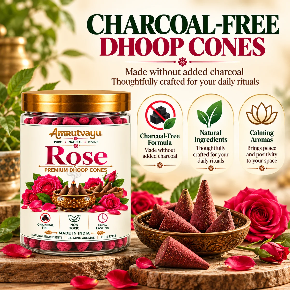 Rose Dhoop Cone 40 Incense Cone 3