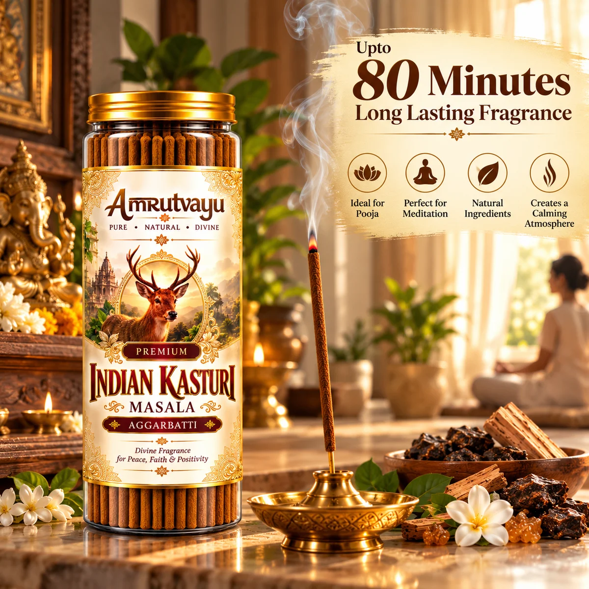 Premium Indian Kasturi Masala Aggarbatti 100gm 3