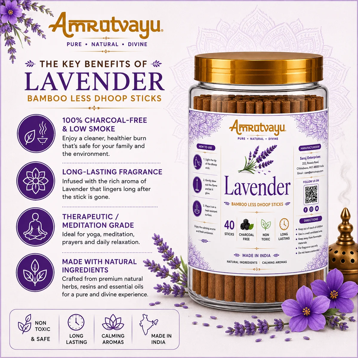 Lavender Dhoop Stick 4 inch 3