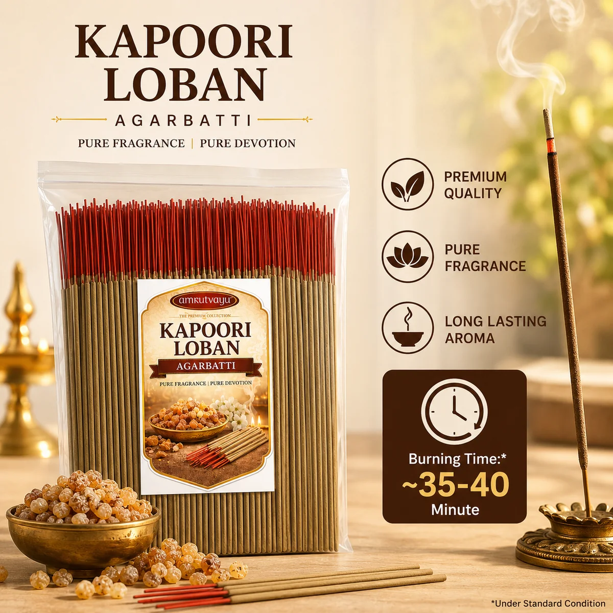 Kapoori Loban Agarbatti, Natural Loban Fragrance Incense Bamboo Sticks 400gm 2