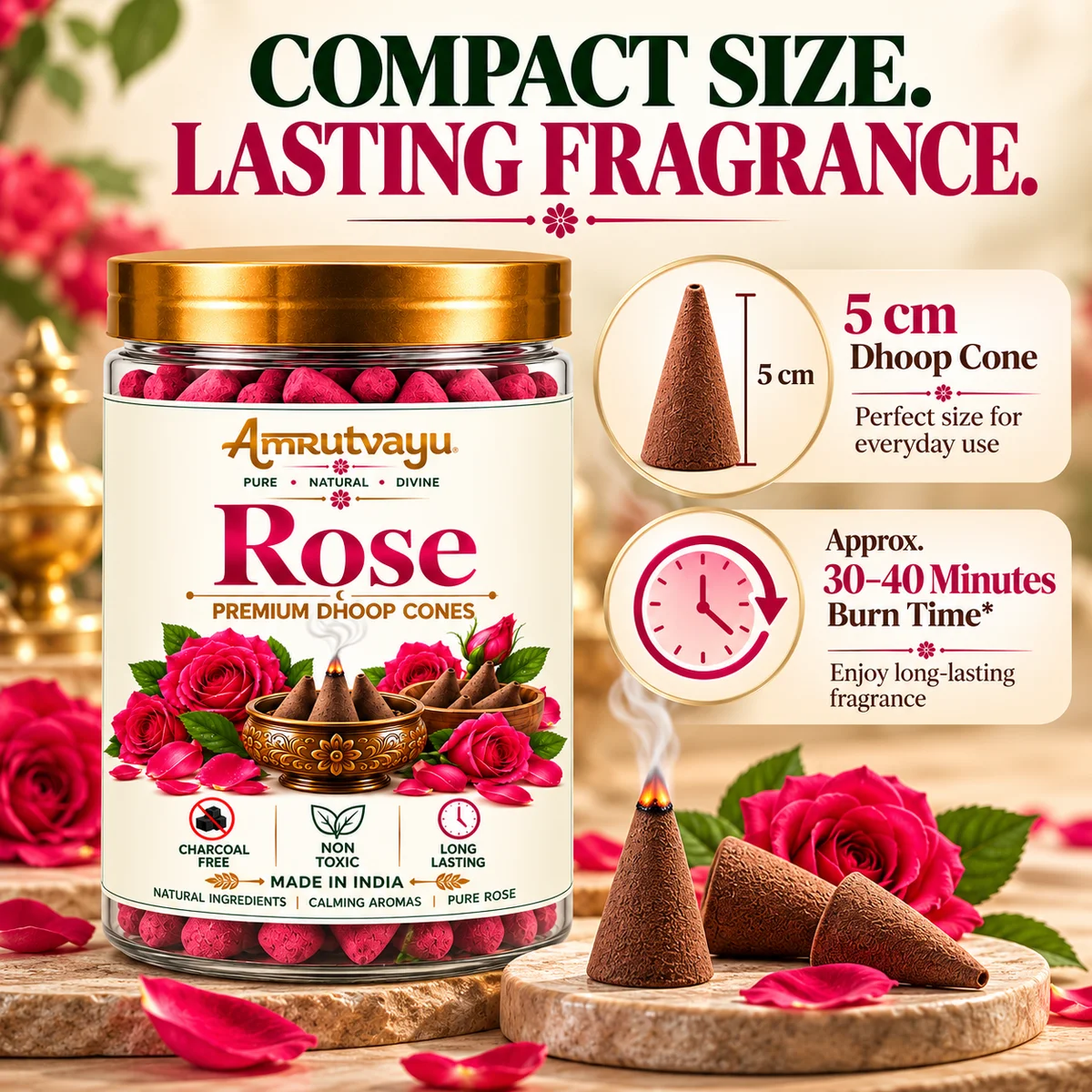 Rose Dhoop Cone 40 Incense Cone 2