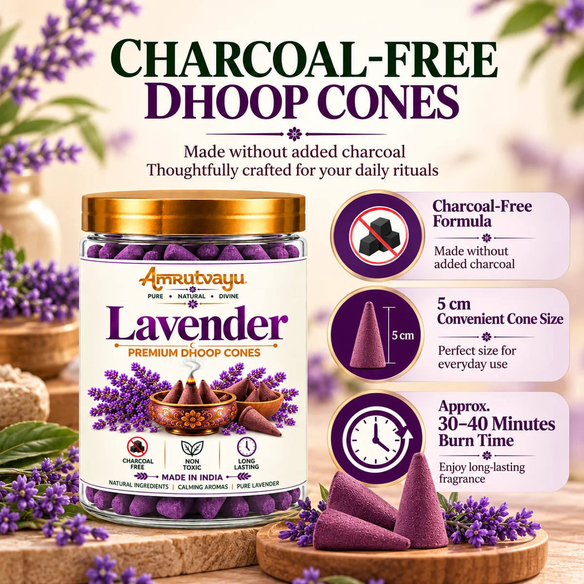 Lavender Dhoop Cone 40 Incense Cone 3