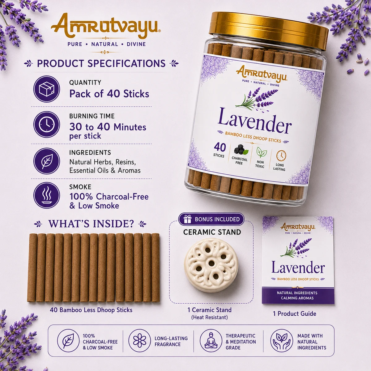 Lavender Dhoop Stick 4 inch 2