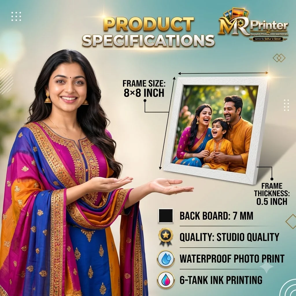 Four quantity-price options for the 8×8 inch Studio Quality photo frame: Buy 1 for ₹249, Buy 2 for ₹448, Buy 3 for ₹598 and Buy 4 / 3+1 Offer for ₹749. Includes