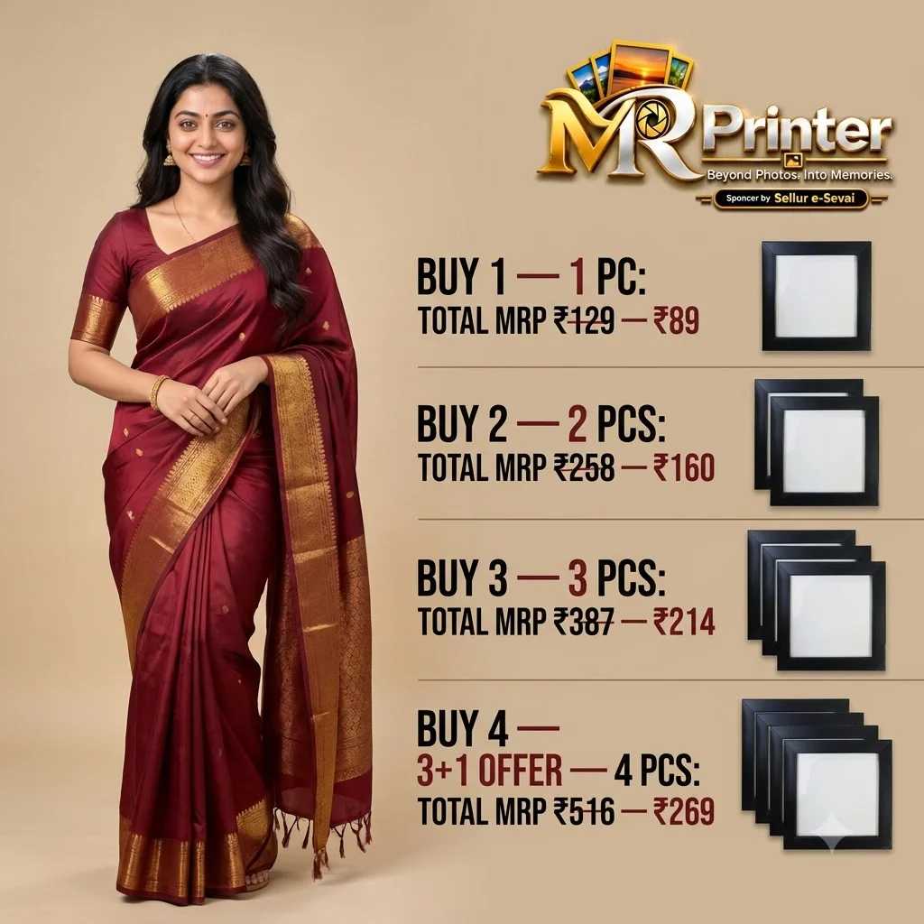 Four purchase options for the 4×4 inch Studio Quality photo frame: Buy 1 ₹89, Buy 2 ₹160, Buy 3 ₹214 and Buy 4 3+1 offer ₹269, with the corresponding total MRP
