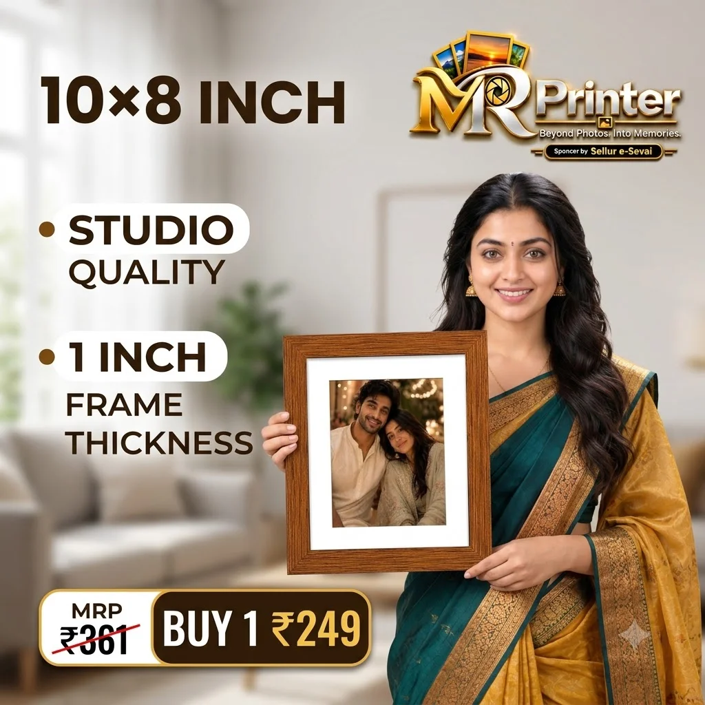 10×8 inch photo frame price chart showing Buy 1 at ₹249, Buy 2 at ₹448 total, Buy 3 at ₹598 total and Buy 4 at ₹749 total under the 3+1 offer. Includes the corr