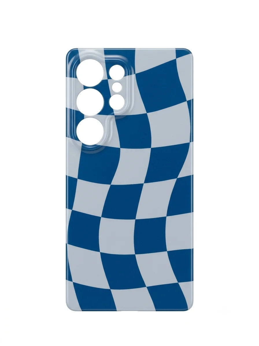 Wavy Blue Checkerboard Samsung S25 Ultra Case – Retro Optical Illusion