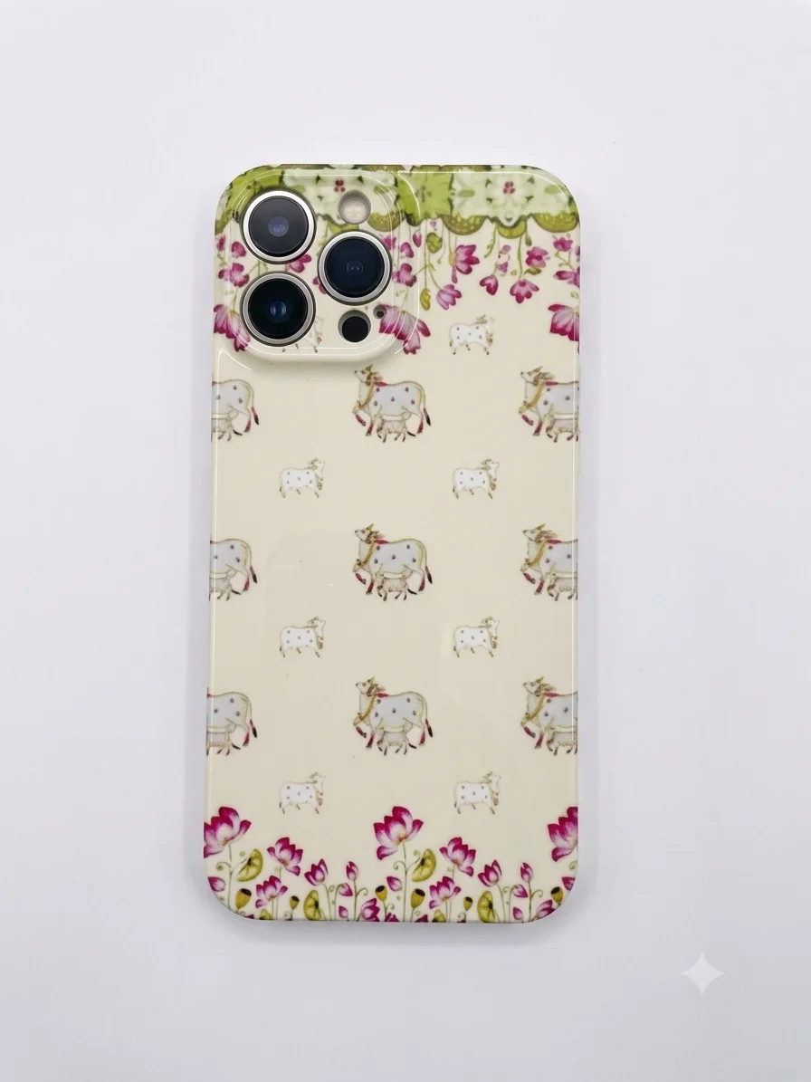 Traditional Pichwai Kamdhenu Cow & Lotus iPhone 13 Pro Max Case