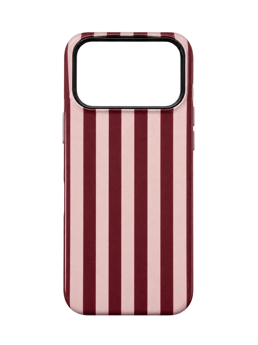 Classic Burgundy & Pink Striped Phone 17 pro Case – Dual-Layer Protective Cover