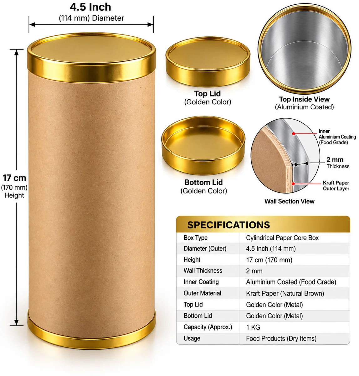Paper Tube Box 4 "x 17cm for 1kg