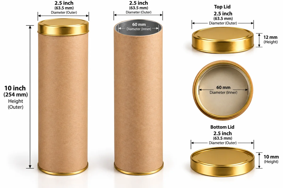 Paper Core Box 2.5inch Dia x 10inch hieght