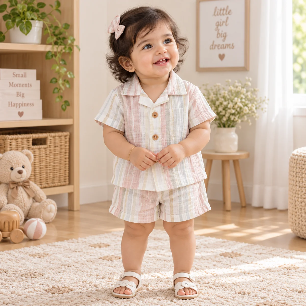 Pastel Striped Baby Boy Shirt & Shorts Set