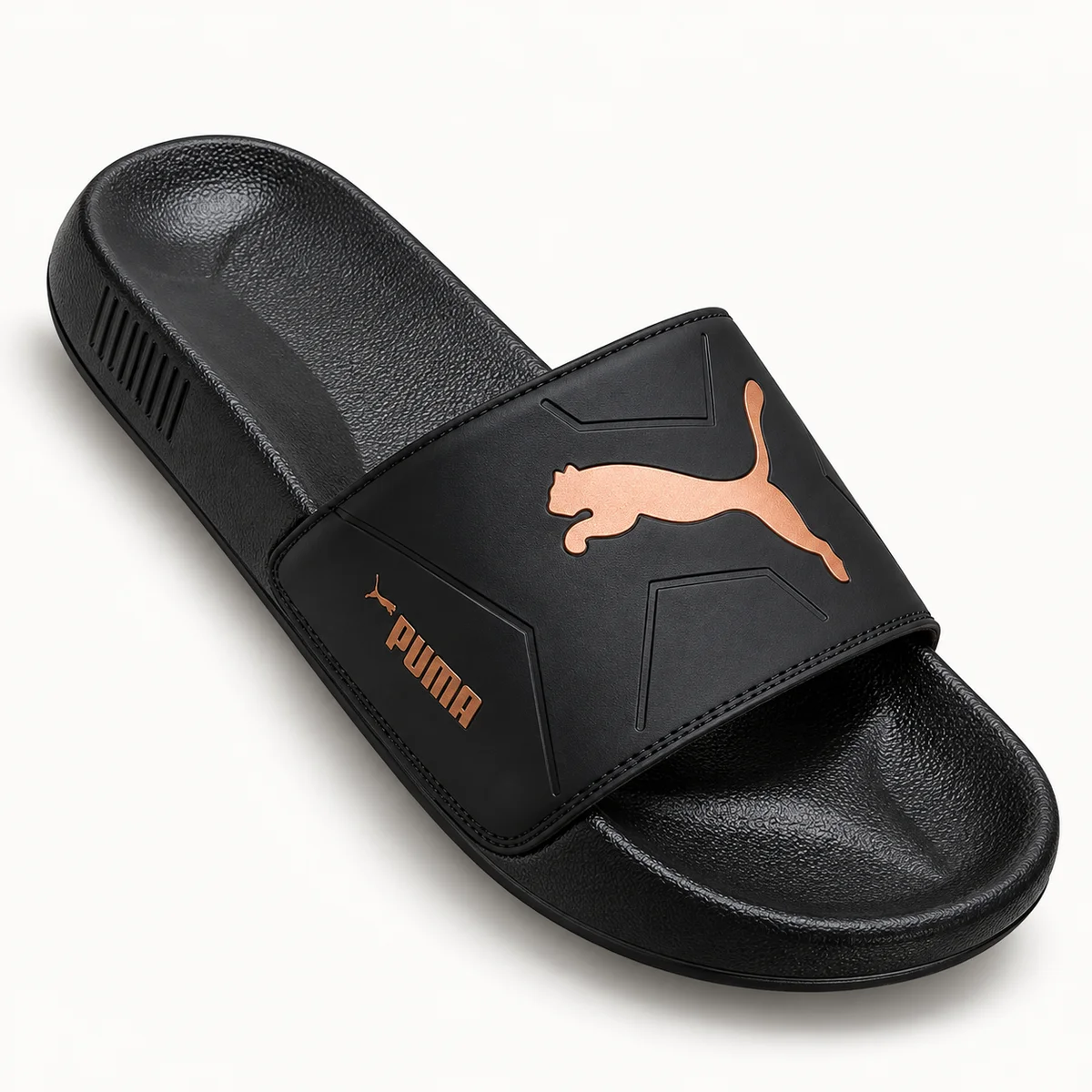 Puma Style Men's Full Black With Golden Branding Casual Slides | Comfortable Daily Wear Slippers (Copy)