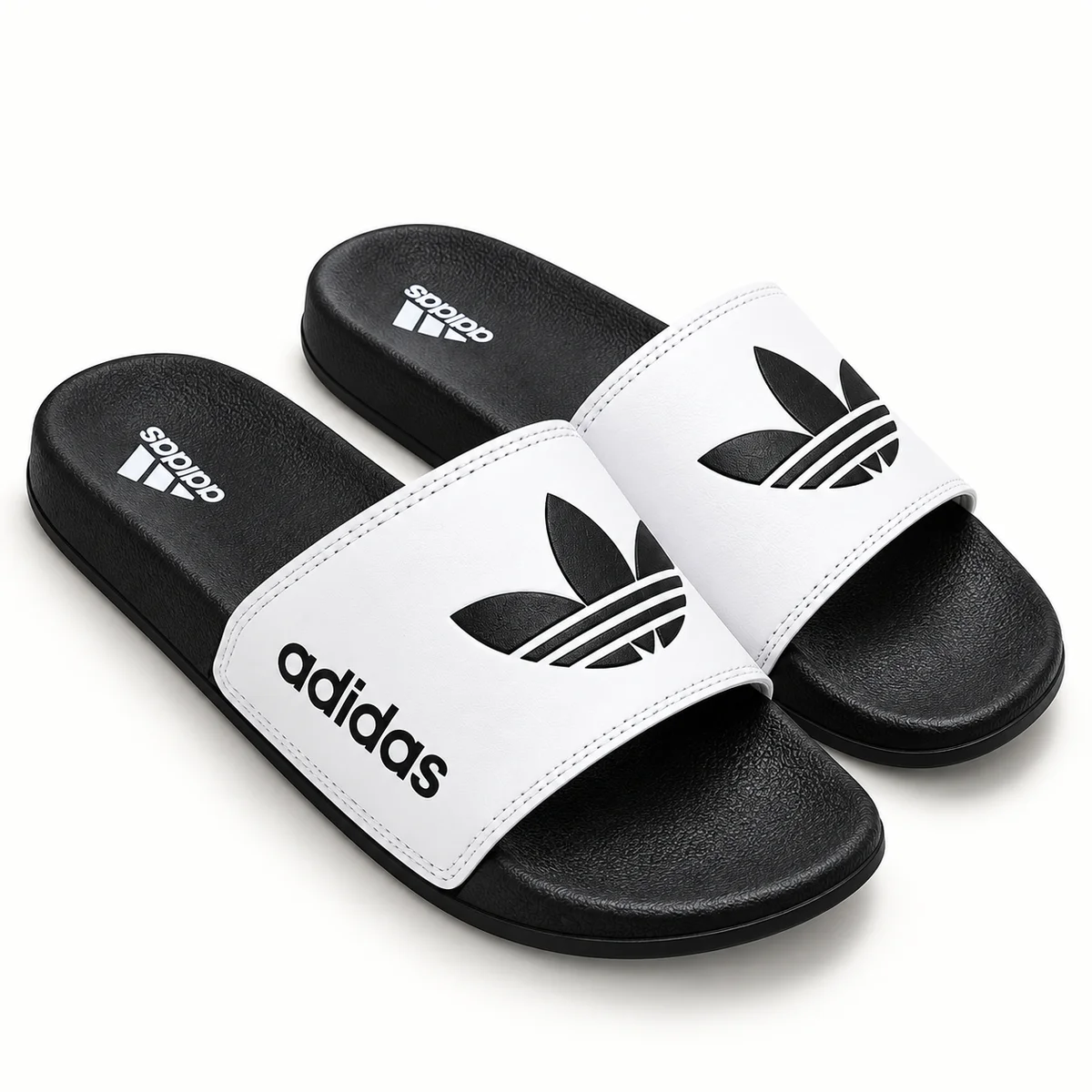 Adidas Style Men's Black & White Casual Slides | Comfortable Daily Wear Slippers