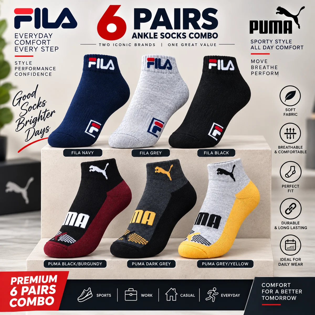 Premium quality Ankle Socks Pair of 6
