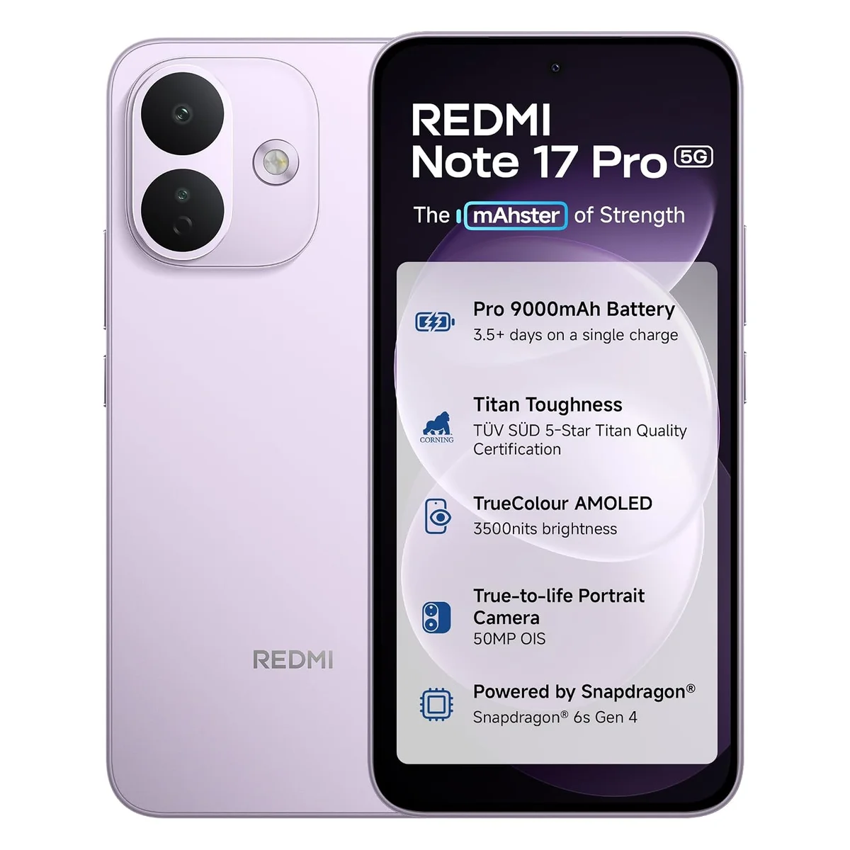 REDMI Note 17 Pro 5G (Purple Vibe, 8GB RAM, 128GB ROM) | 9000mAh Battery + 67W TurboCharge* | 6.83" 12-bit TrueColour AMOLED | No.1 Care Plan | Snapdragon 6s Gen 4 | 50MP OIS Camera | Victus 2 | IP69K