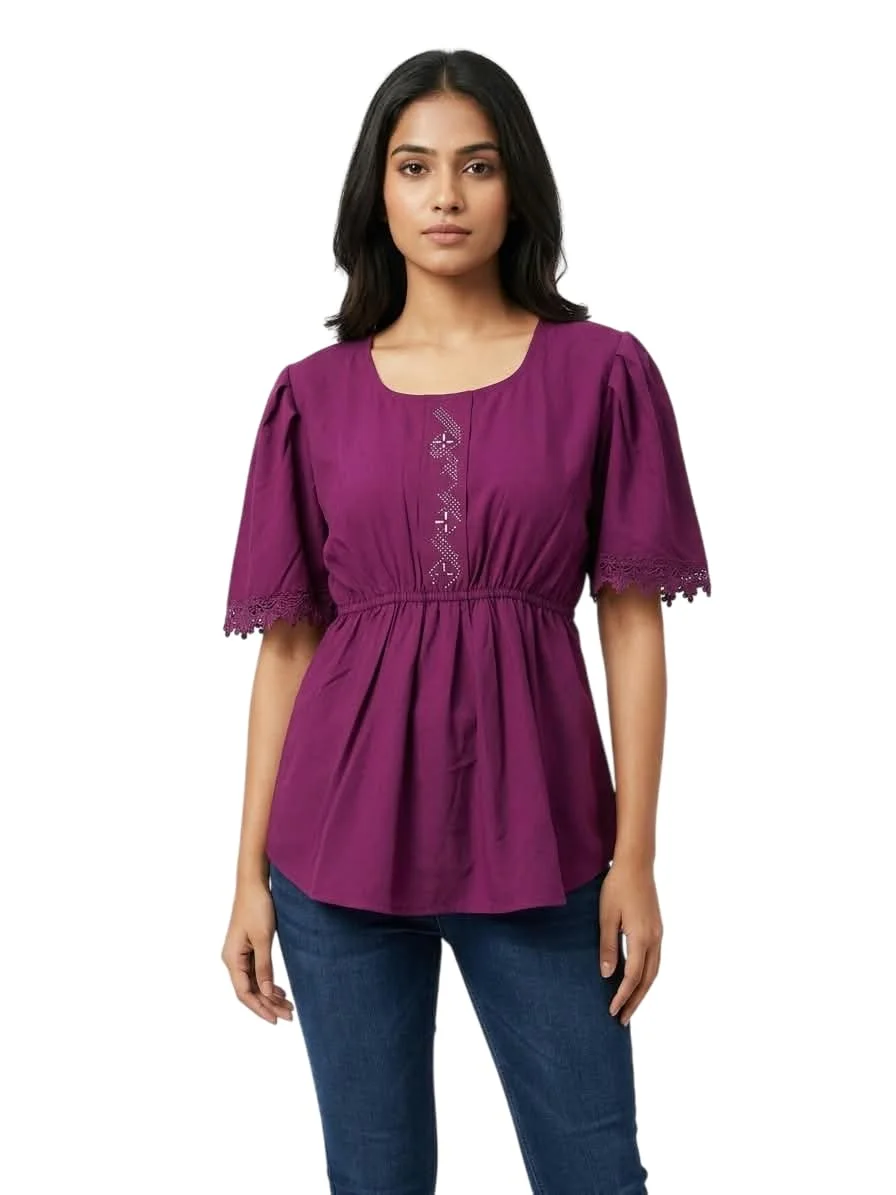 Women's Wine Peplum Blouse