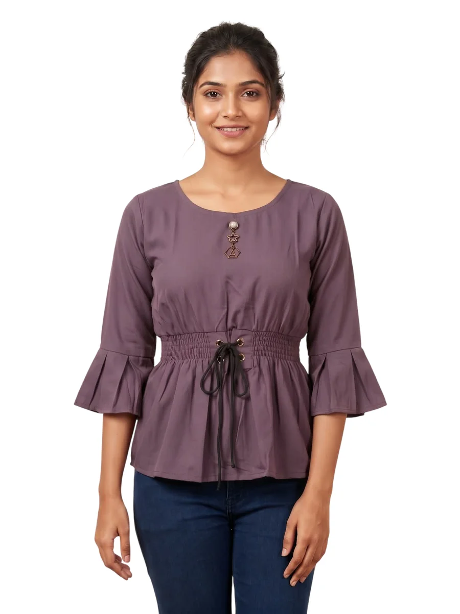 Women's Wine Peplum Top with Bell Sleeves and Corset Waist (Copy) (Copy) (Copy) (Copy) (Copy)