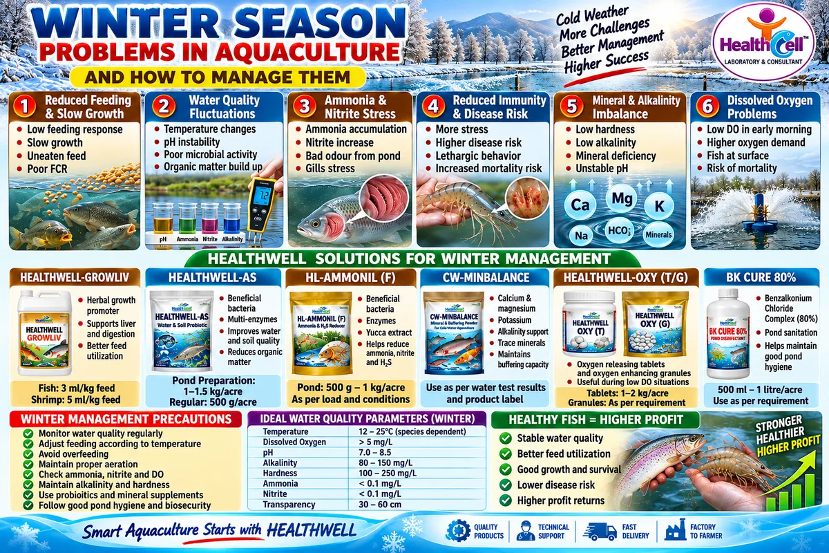 🐟 Winter Aquaculture Management: Common Problems, Precautions & Healthwell Solutions
