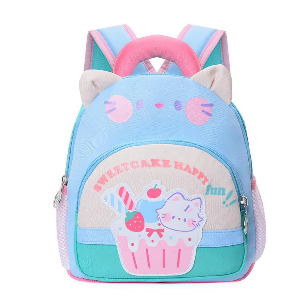 Cute Cat & Ice Cream Printed School Backpack for Girls