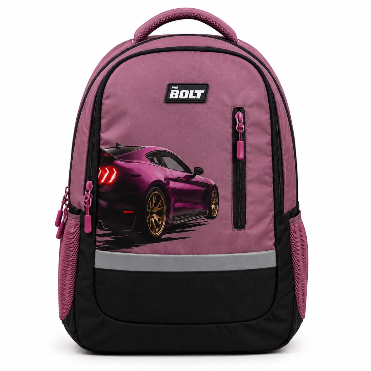 BOLT 19 Inch Racing Car Backpack | Laptop Compatible School, College & Travel Bag - Purple.